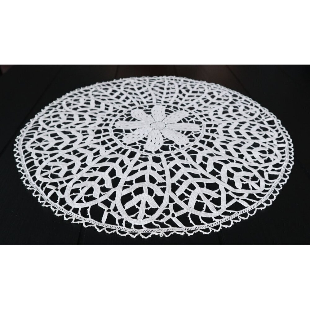 Large Lace Doily White Handmade Centerpiece Vintage  C2